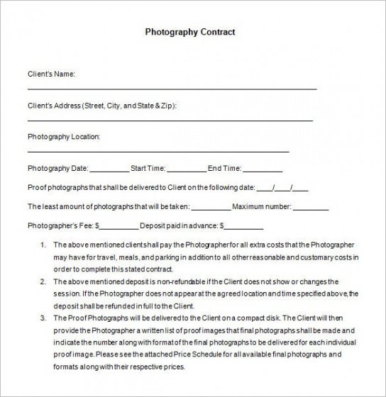 Editable Contract For Photography Services Template  Example