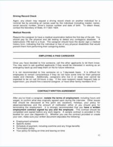 Editable Family Caregiver Contract Template  Example