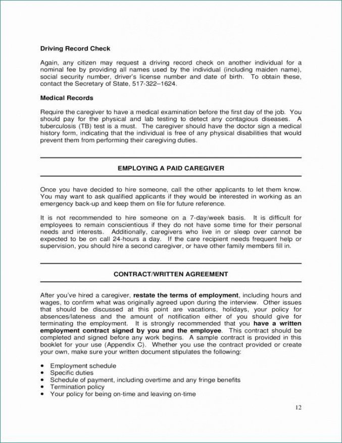 Editable Family Caregiver Contract Template  Example