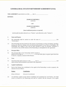 Editable General Partnership Contract Template Doc Example