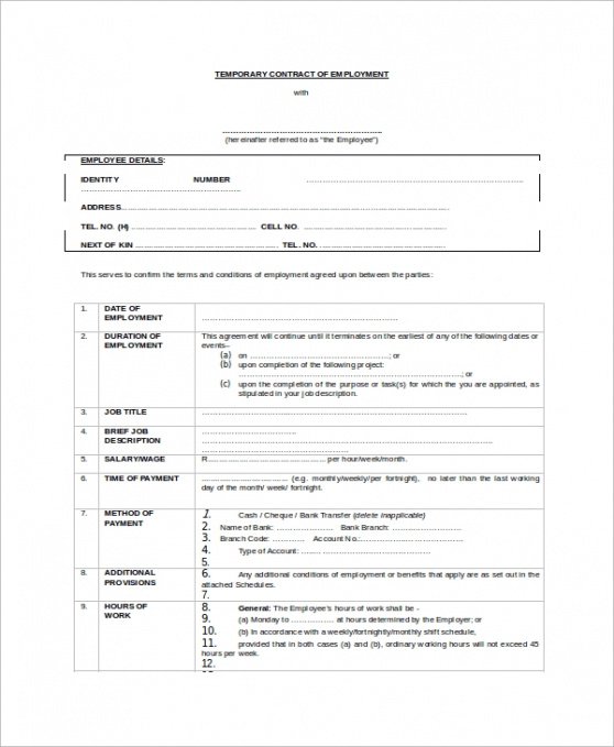 editable temporary job contract template steemfriends