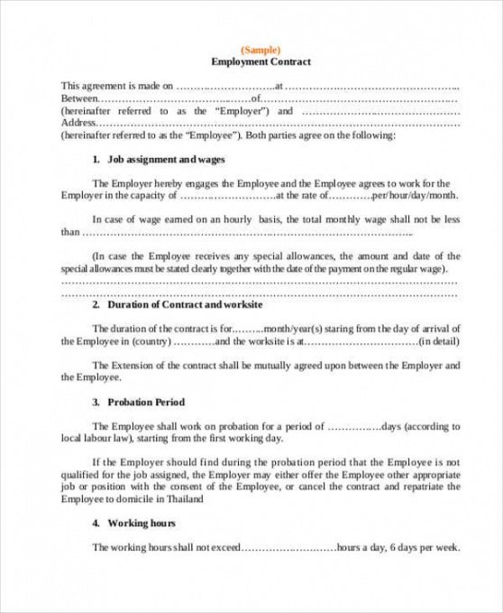 Employee Salary Contract Template Word Example