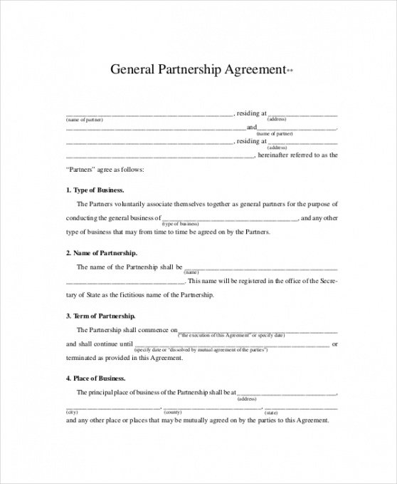 Free Company Partnership Contract Template Doc Sample