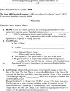 Free Food Service Contract Template Word Example