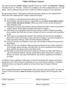 Free Teenager Contract With Parents Template Doc Example