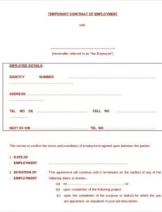 Free Temporary Job Contract Template Word