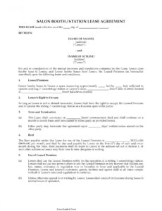 Printable Booth Rental Contract Template Pdf Sample