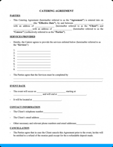Printable Food Catering Contract Template Word Example
