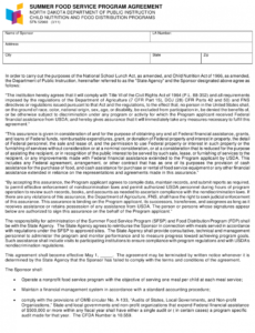 Professional Food Service Contract Template Excel Example