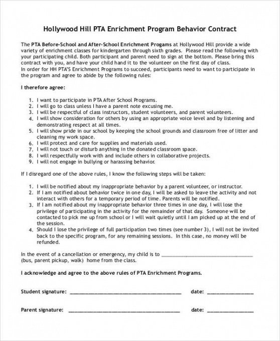 Professional Teenager Contract With Parents Template Excel Example
