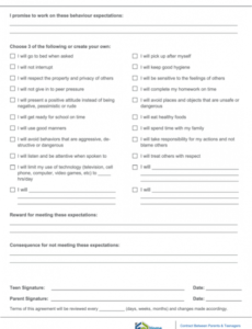 Teenager Contract With Parents Template Pdf Sample