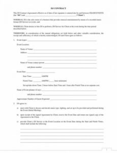 Best Wedding Music Contract Template Word Sample