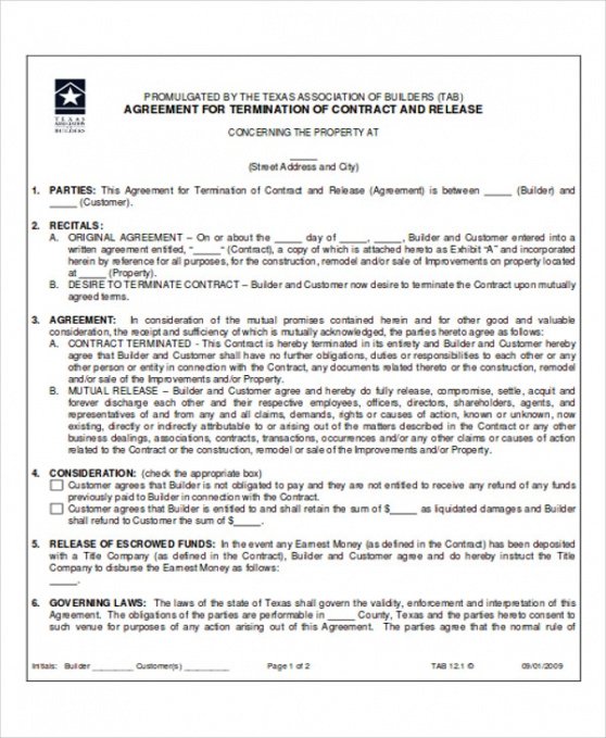 Mutual Termination Of Contract Template Word Example