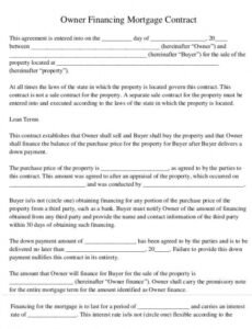 Printable Owner Financed Home Contract Template