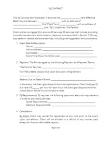 Contract For Dj Services Template Excel Example
