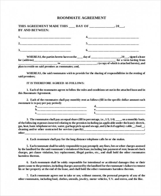 Costum College Roommate Contract Template Pdf