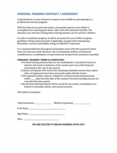 Editable Personal Training Contract Agreement Template Pdf Example