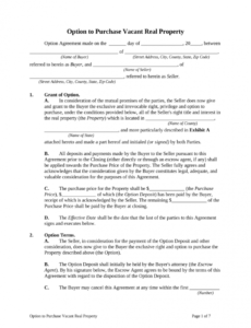 Printable Real Estate Option Contract Template Pdf Sample