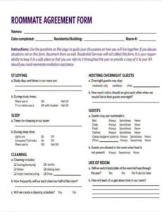 Professional College Roommate Contract Template Word Sample