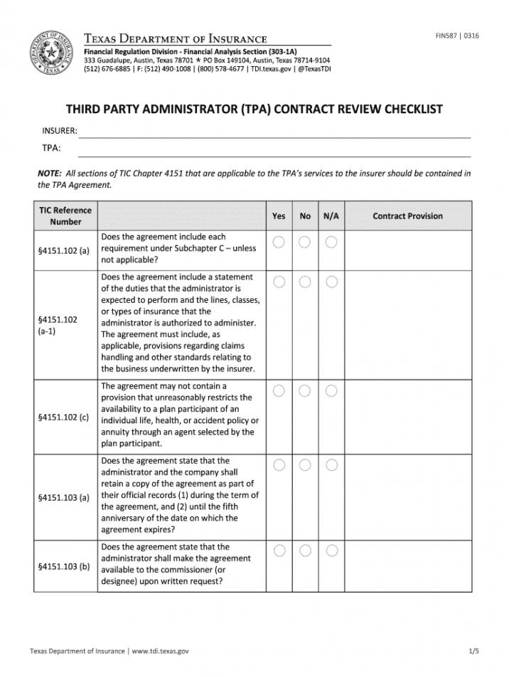 Contract Checklist Template Pdf Example