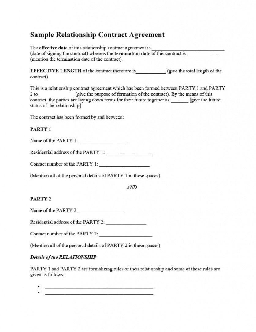 Costum Love Relationship Contract Template Doc Example