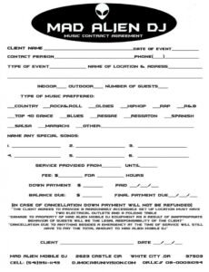 Costum Wedding Dj Contract Template Excel Example