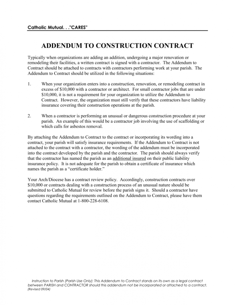 Editable Addendum Contract Template Excel Steemfriends