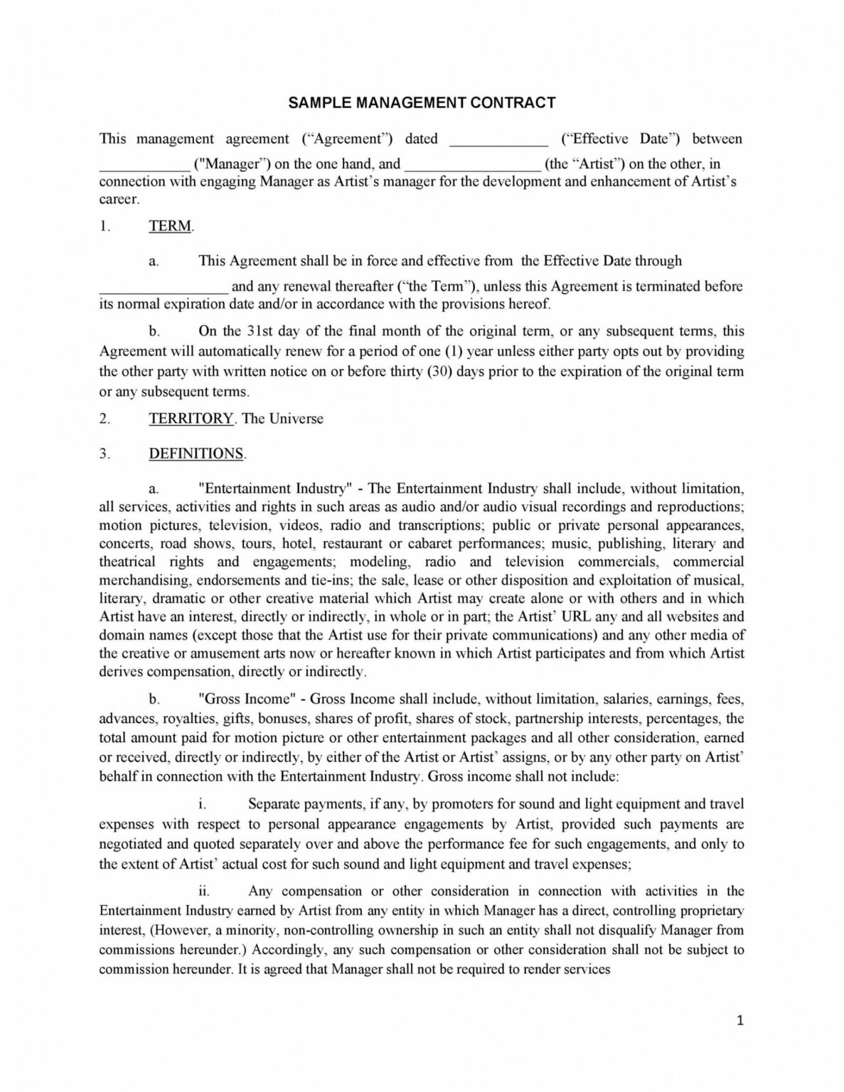 Editable Talent Contract Template Word Sample Steemfriends