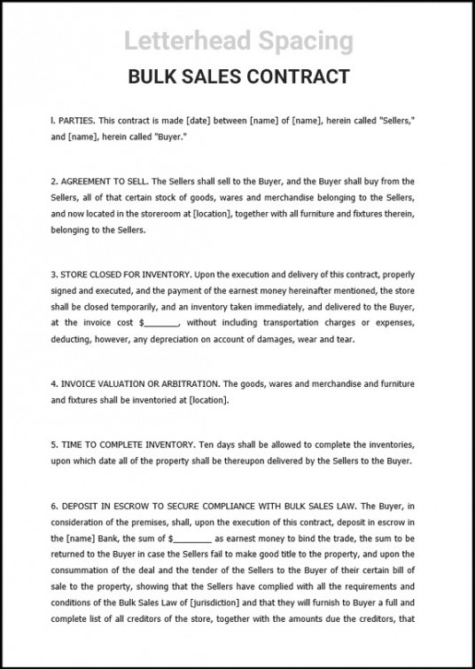 Editable Wholesale Purchase Agreement Contract Template Word