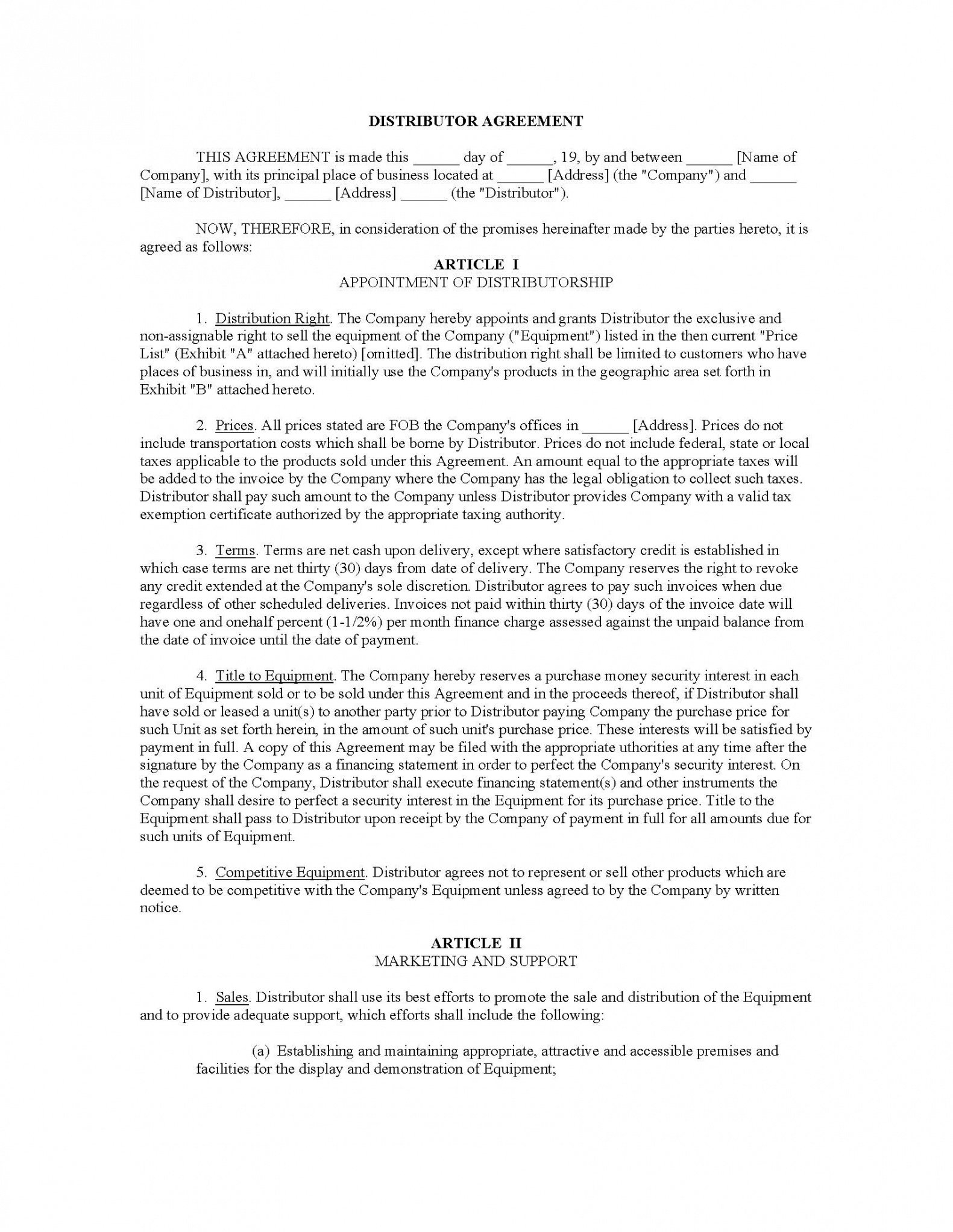 Free Distribution Contract Template Pdf Example