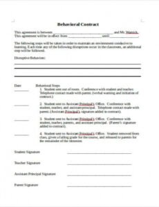 Printable Behavior Contract Template Mental Health Excel