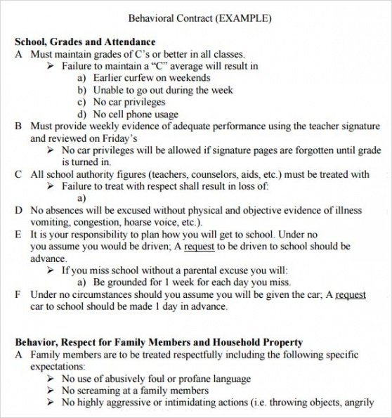 Professional Behavioral Contract Template Word Example