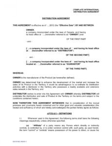 Professional Distribution Contract Template Excel Example