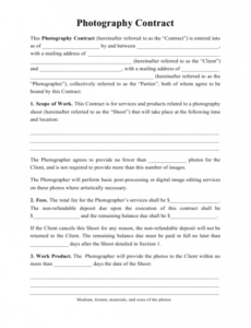 Costum Photography Deposit Contract Template Doc Example