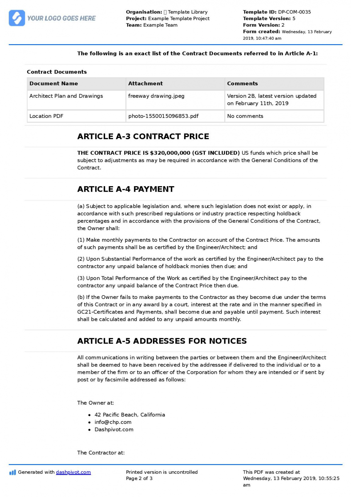 Costum Simple Works Contract Template Pdf Example