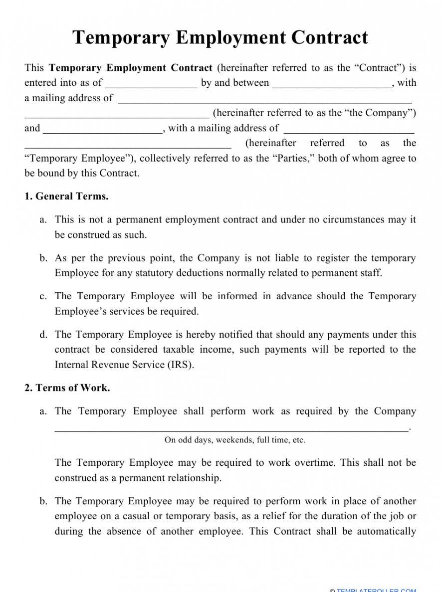 Draft Employment Contract Template Doc Sample