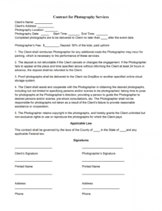 Free Simple Photography Contract Template Doc