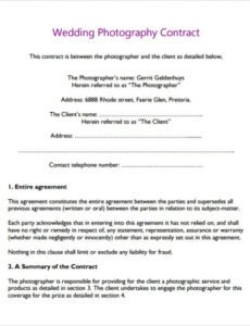 Simple Photography Contract Template Pdf
