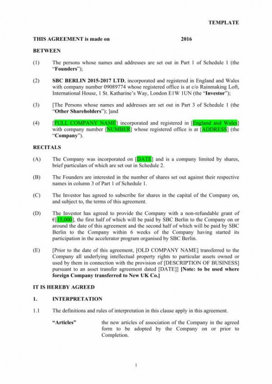 Costum Investor Contract For Small Business Template Word Example