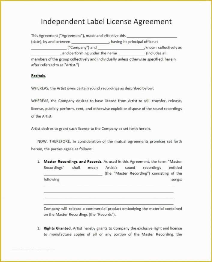 Costum Record Deal Contract Template Word Sample
