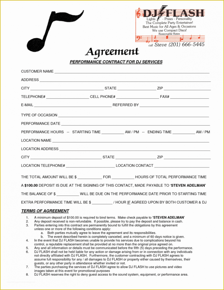 Free Dj Services Contract Template Word Sample | Steemfriends