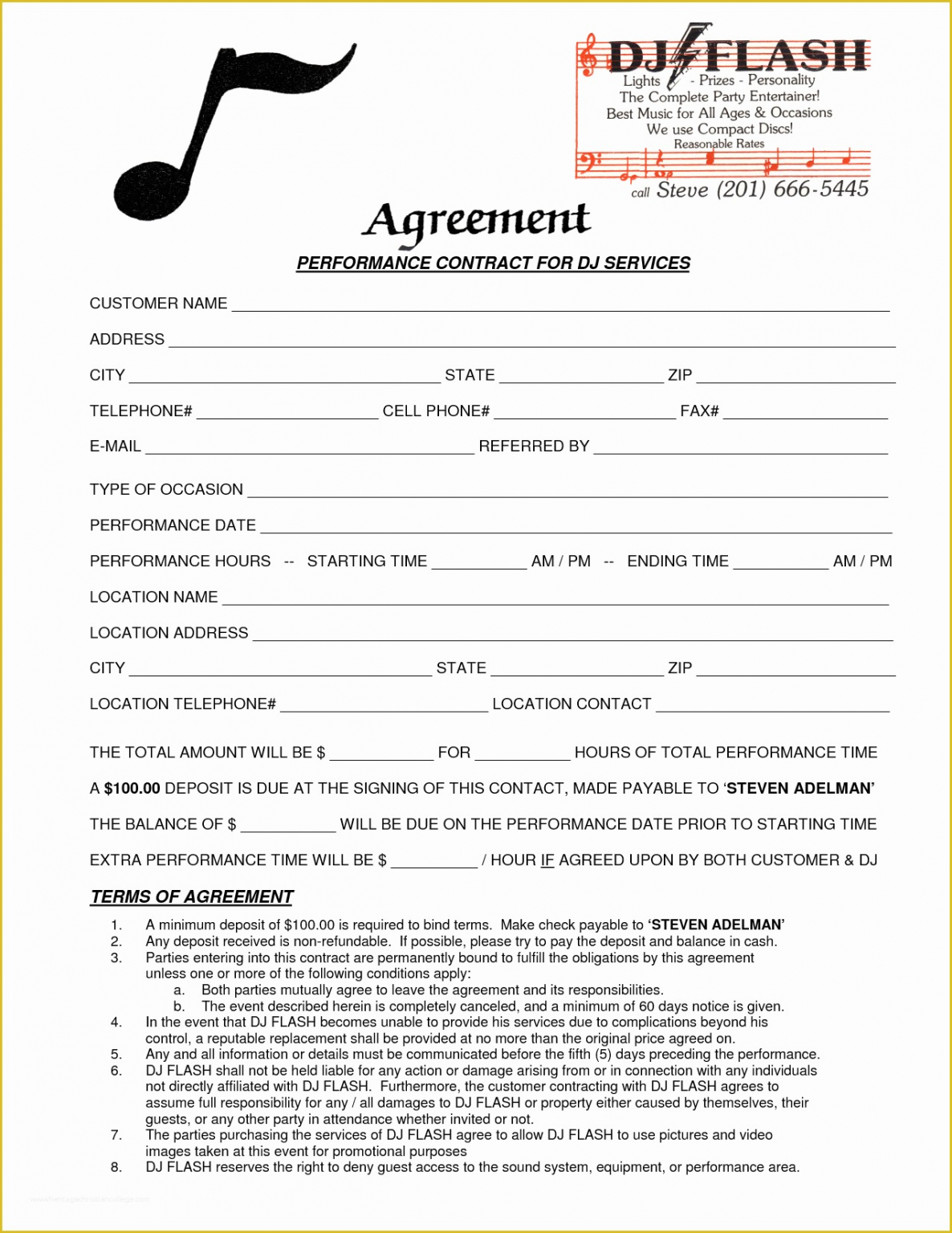 Free Dj Services Contract Template Word Sample