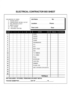 Printable Electrical Work Contract Template  Example