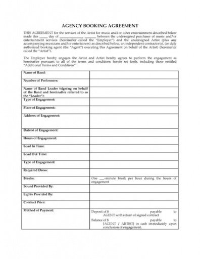 Best Artist Booking Contract Template Doc Example