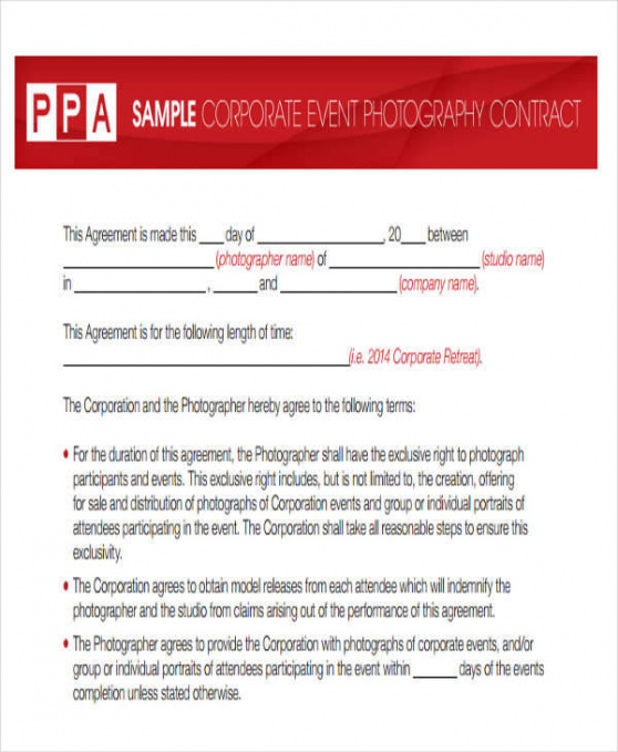 Editable Photography Contract Template Doc Sample