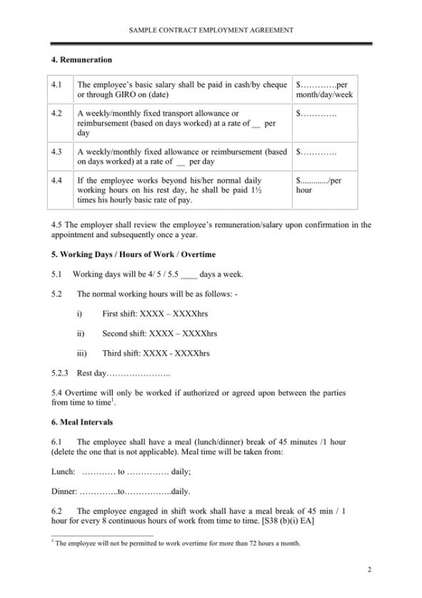 Editable Shift Work Employment Contract Template