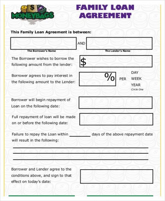 Professional Lending Money Family Contract Template Word Sample