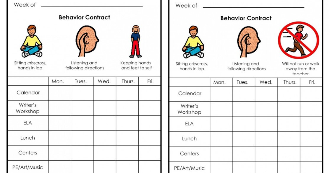 Elementary Behavior Contract Template  Sample