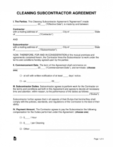 Free General Contractor Subcontractor Contract Template Word Example