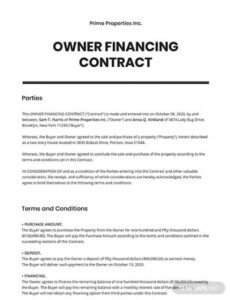 Owner Financed Business Contract Template Excel Example